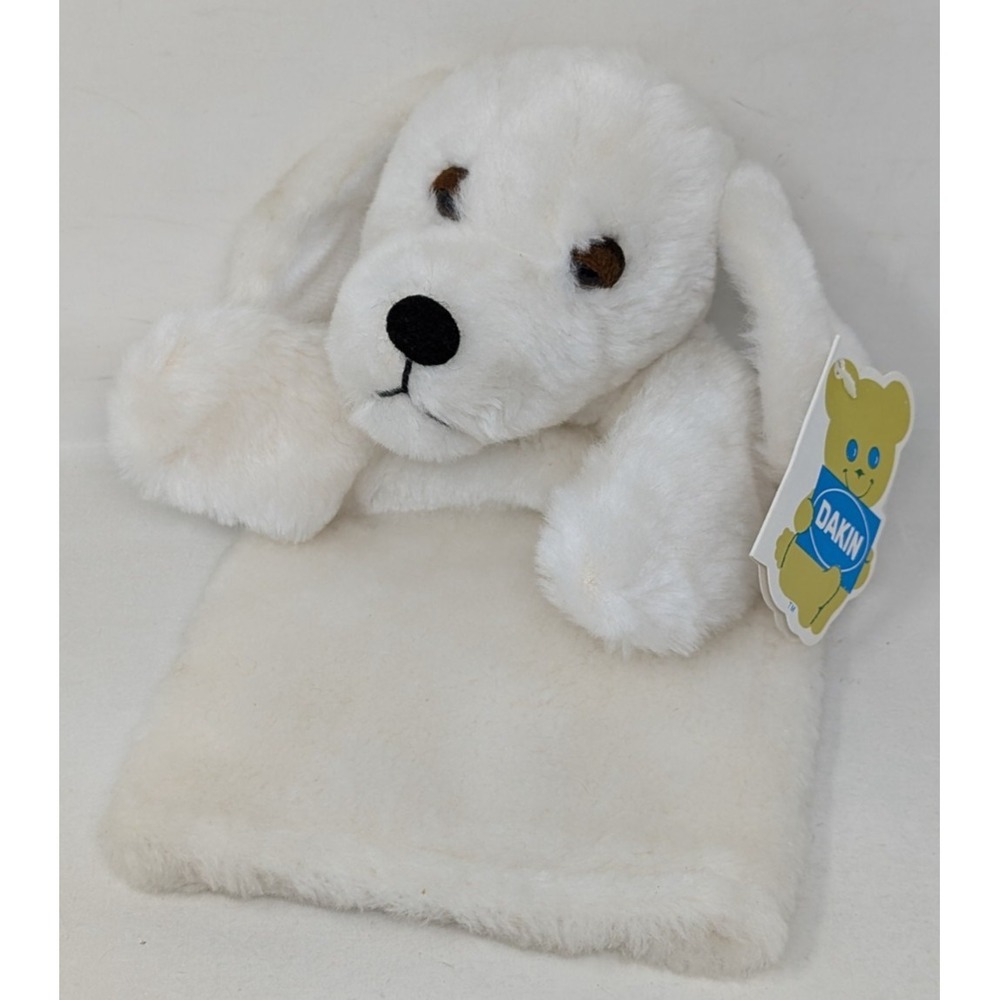 Vintage‎ Dakin Nature Puppets Funny Farm White Dog Plush Puppet 1974 Sleepy Eyes